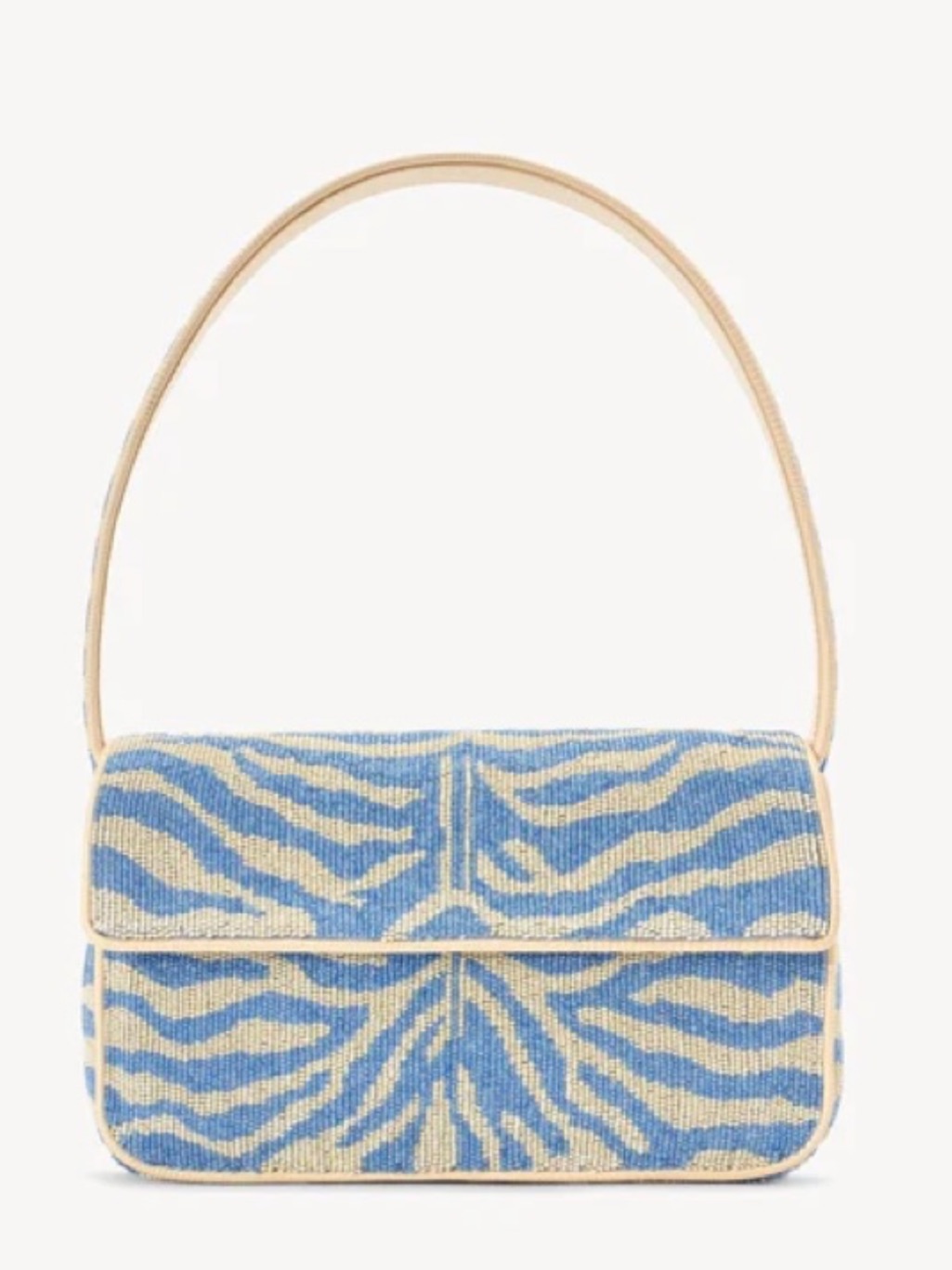 Staud Tommy Beaded Blue And White Zebra Shoulder Bag